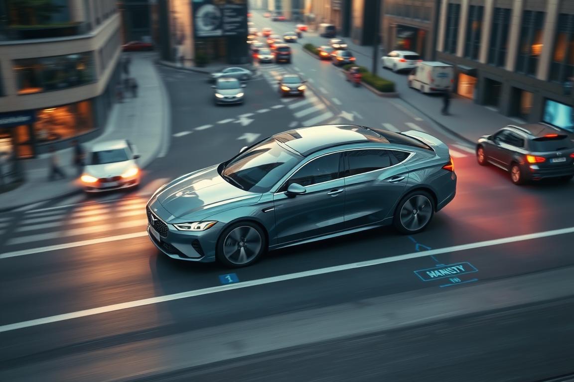 A sleek, modern car navigates a busy city street, its movements tracked in real-time on a digital display. The car is illuminated by a combination of natural daylight and strategically placed spotlights, casting dynamic shadows and highlights on its smooth, aerodynamic curves. The camera angle is slightly elevated, providing a bird's-eye view that emphasizes the car's precise movements and the efficiency of the tracking system. The surrounding cityscape is blurred, drawing the viewer's focus to the car and the technology that keeps it connected and on schedule. The overall atmosphere conveys a sense of reliability, technological sophistication, and unwavering commitment to on-time delivery. A sleek, modern car navigates a busy city street, its movements tracked in real-time on a digital display. The car is illuminated by a combination of natural daylight and strategically placed spotlights, casting dynamic shadows and highlights on its smooth, aerodynamic curves. The camera angle is slightly elevated, providing a bird's-eye view that emphasizes the car's precise movements and the efficiency of the tracking system. The surrounding cityscape is blurred, drawing the viewer's focus to the car and the technology that keeps it connected and on schedule. The overall atmosphere conveys a sense of reliability, technological sophistication, and unwavering commitment to on-time delivery.