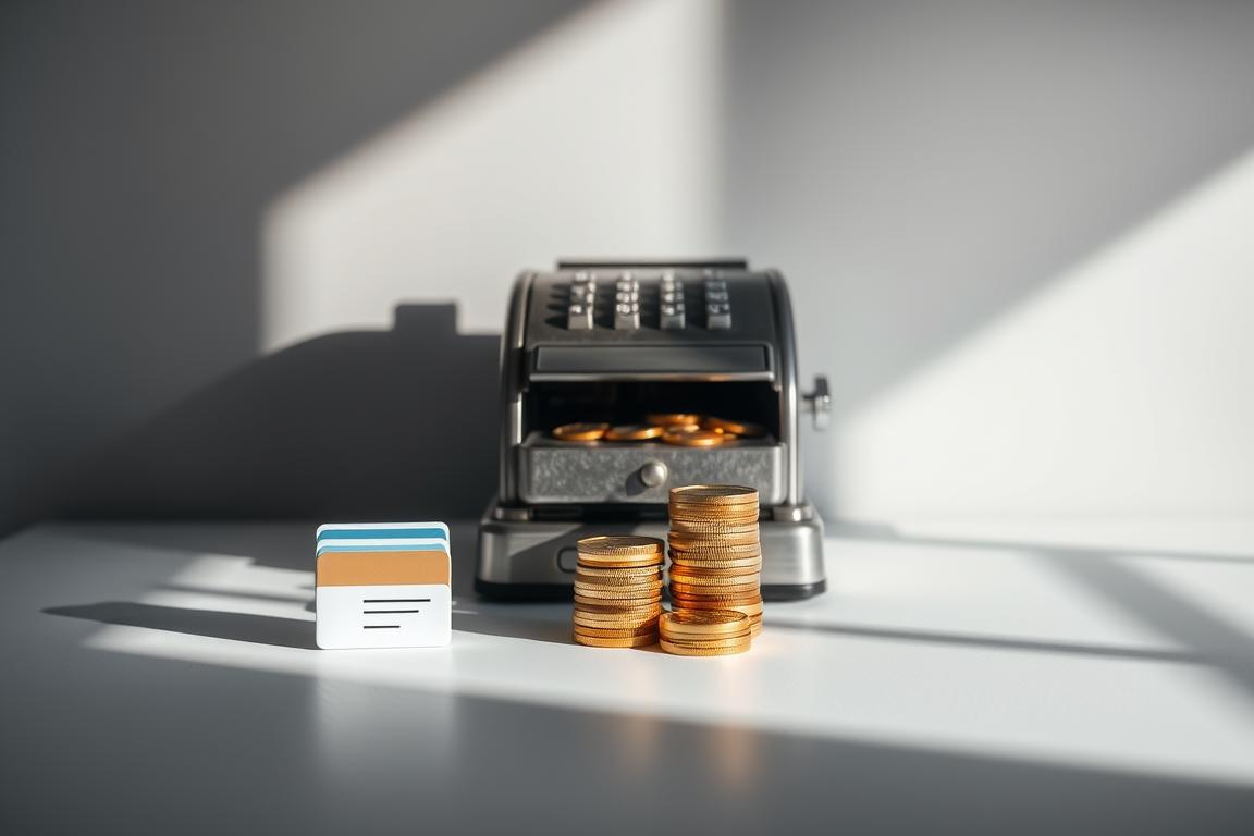 A sleek, modern composition showcasing various payment methods. In the foreground, crisp, high-resolution icons depict popular digital payment options like credit cards, mobile wallets, and electronic fund transfers. The middle ground features stacks of gold and silver coins, alongside a vintage cash register with its drawer open, suggesting cash-based transactions. In the background, a minimalist backdrop of muted greys and whites creates a clean, professional atmosphere. Dramatic lighting from the side casts shadows, adding depth and emphasizing the textural details of the scene. The overall mood is one of efficiency, security, and seamless financial transactions. A sleek, modern composition showcasing various payment methods. In the foreground, crisp, high-resolution icons depict popular digital payment options like credit cards, mobile wallets, and electronic fund transfers. The middle ground features stacks of gold and silver coins, alongside a vintage cash register with its drawer open, suggesting cash-based transactions. In the background, a minimalist backdrop of muted greys and whites creates a clean, professional atmosphere. Dramatic lighting from the side casts shadows, adding depth and emphasizing the textural details of the scene. The overall mood is one of efficiency, security, and seamless financial transactions.