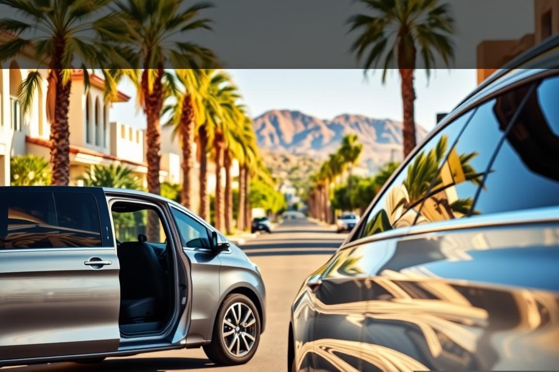 A sleek, modern door pickup and delivery car in the foreground, its glossy exterior gleaming under warm afternoon sunlight. The vehicle's side profile reveals a spacious cargo area, designed for efficient transportation of vehicles. In the middle ground, a well-maintained residential street in El Paso, TX, with palm trees lining the sidewalks, reflecting the sunny, vibrant atmosphere of the city. The background features the iconic Franklin Mountains, their rugged peaks contrasting with the urban setting. The overall composition conveys a sense of professionalism, reliability, and the seamless integration of this door-to-door service within the local community. A sleek, modern door pickup and delivery car in the foreground, its glossy exterior gleaming under warm afternoon sunlight. The vehicle's side profile reveals a spacious cargo area, designed for efficient transportation of vehicles. In the middle ground, a well-maintained residential street in El Paso, TX, with palm trees lining the sidewalks, reflecting the sunny, vibrant atmosphere of the city. The background features the iconic Franklin Mountains, their rugged peaks contrasting with the urban setting. The overall composition conveys a sense of professionalism, reliability, and the seamless integration of this door-to-door service within the local community.
