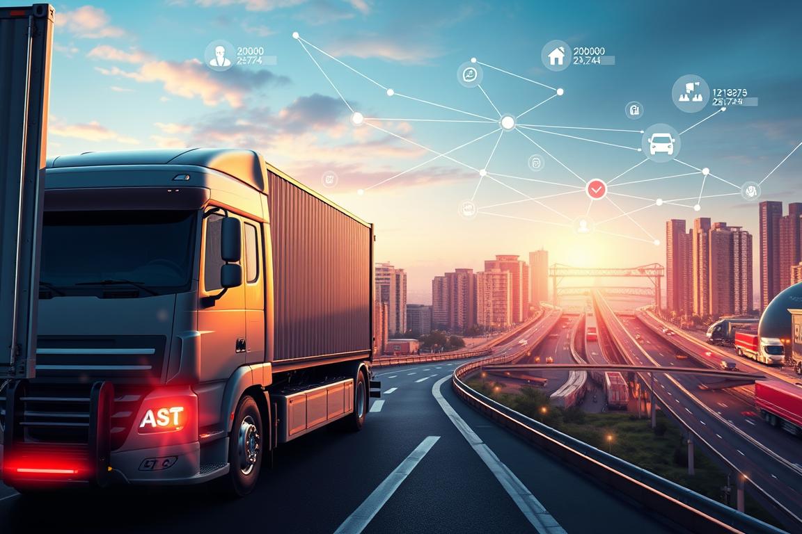 A vibrant, hyper-realistic illustration depicting the availability and transit times of various transport carriers. The foreground features a detailed 3D rendering of a commercial cargo truck, its chassis emblazoned with prominent branding. In the middle ground, a network of interconnected routes and delivery hubs, with icons and data visualizations conveying real-time availability and estimated transit times. The background showcases a panoramic cityscape, with skyscrapers, highways, and bustling logistics hubs, all rendered in a crisp, cinematic style with dramatic lighting and depth of field. The overall composition conveys a sense of efficiency, connectivity, and the seamless flow of goods and services. A vibrant, hyper-realistic illustration depicting the availability and transit times of various transport carriers. The foreground features a detailed 3D rendering of a commercial cargo truck, its chassis emblazoned with prominent branding. In the middle ground, a network of interconnected routes and delivery hubs, with icons and data visualizations conveying real-time availability and estimated transit times. The background showcases a panoramic cityscape, with skyscrapers, highways, and bustling logistics hubs, all rendered in a crisp, cinematic style with dramatic lighting and depth of field. The overall composition conveys a sense of efficiency, connectivity, and the seamless flow of goods and services.