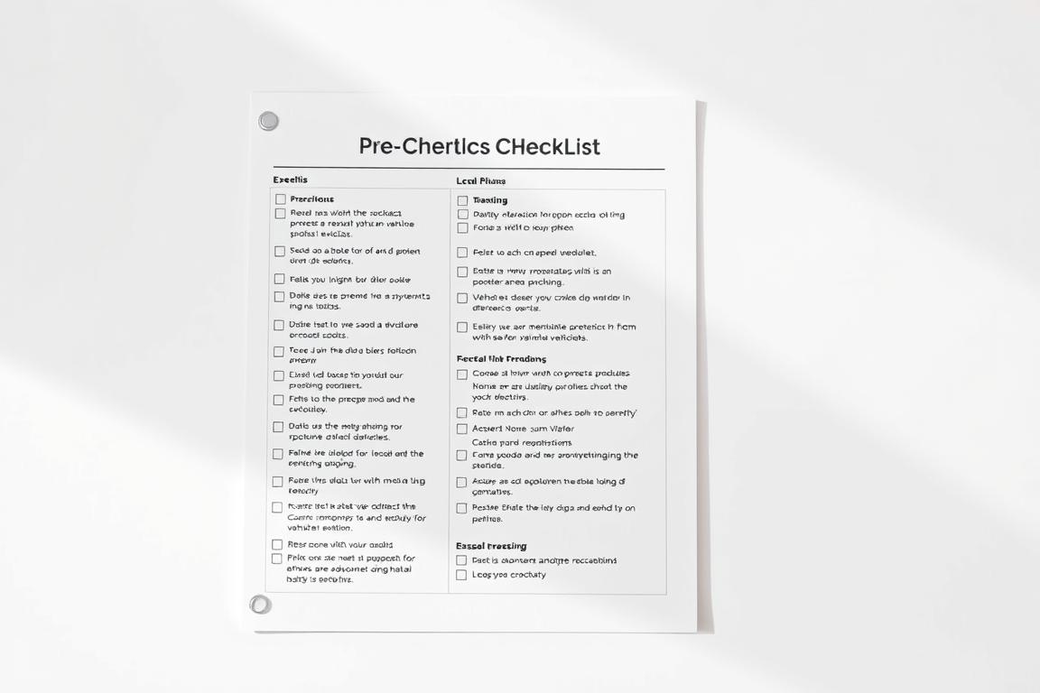 A well-organized pre-pickup vehicle checklist displayed on a clean, minimalist background. The checklist items are neatly arranged, with clear headings and concise points, presented in a professional and easy-to-follow manner. The lighting is soft and natural, creating a calm, organized atmosphere. The camera angle is slightly elevated, providing a clear, unobstructed view of the checklist. The overall mood conveys a sense of preparedness and attention to detail, reflecting the importance of this crucial step in the vehicle transport process. A well-organized pre-pickup vehicle checklist displayed on a clean, minimalist background. The checklist items are neatly arranged, with clear headings and concise points, presented in a professional and easy-to-follow manner. The lighting is soft and natural, creating a calm, organized atmosphere. The camera angle is slightly elevated, providing a clear, unobstructed view of the checklist. The overall mood conveys a sense of preparedness and attention to detail, reflecting the importance of this crucial step in the vehicle transport process.