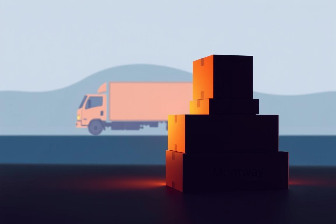A modern, minimalist depiction of the Montway shipping service. In the foreground, a stack of neatly packed boxes with the Montway logo on the side, illuminated by warm, directional lighting. The middle ground features a stylized truck silhouette in muted tones, symbolizing the transportation aspect. In the background, a clean, abstract gradient in shades of blue and grey, evoking a sense of professionalism and reliability. The overall composition conveys the efficiency, quality, and trustworthiness of the Montway shipping experience. A modern, minimalist depiction of the Montway shipping service. In the foreground, a stack of neatly packed boxes with the Montway logo on the side, illuminated by warm, directional lighting. The middle ground features a stylized truck silhouette in muted tones, symbolizing the transportation aspect. In the background, a clean, abstract gradient in shades of blue and grey, evoking a sense of professionalism and reliability. The overall composition conveys the efficiency, quality, and trustworthiness of the Montway shipping experience.