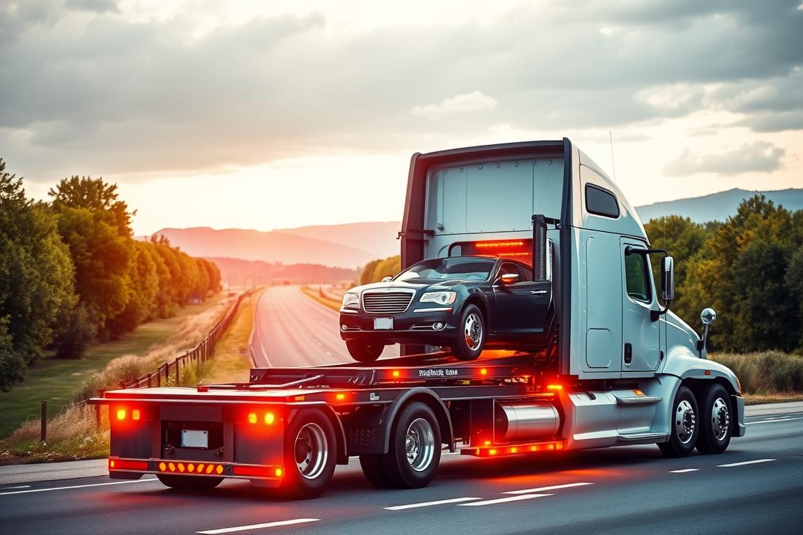 A regulatory basics car hauler, its cab illuminated by warm, amber lighting, stands prominently in the foreground. The vehicle's sturdy frame and sleek design suggest a balance of functionality and modern aesthetics. In the middle ground, a well-maintained highway stretches out, flanked by lush foliage and rolling hills, creating a scenic backdrop. The overall atmosphere conveys a sense of efficiency, safety, and the reliable transportation of vehicles across the United States. The image aims to visually represent the regulatory framework governing the car carrier industry and the essential insurance coverages required to operate within this regulated environment. A regulatory basics car hauler, its cab illuminated by warm, amber lighting, stands prominently in the foreground. The vehicle's sturdy frame and sleek design suggest a balance of functionality and modern aesthetics. In the middle ground, a well-maintained highway stretches out, flanked by lush foliage and rolling hills, creating a scenic backdrop. The overall atmosphere conveys a sense of efficiency, safety, and the reliable transportation of vehicles across the United States. The image aims to visually represent the regulatory framework governing the car carrier industry and the essential insurance coverages required to operate within this regulated environment.
