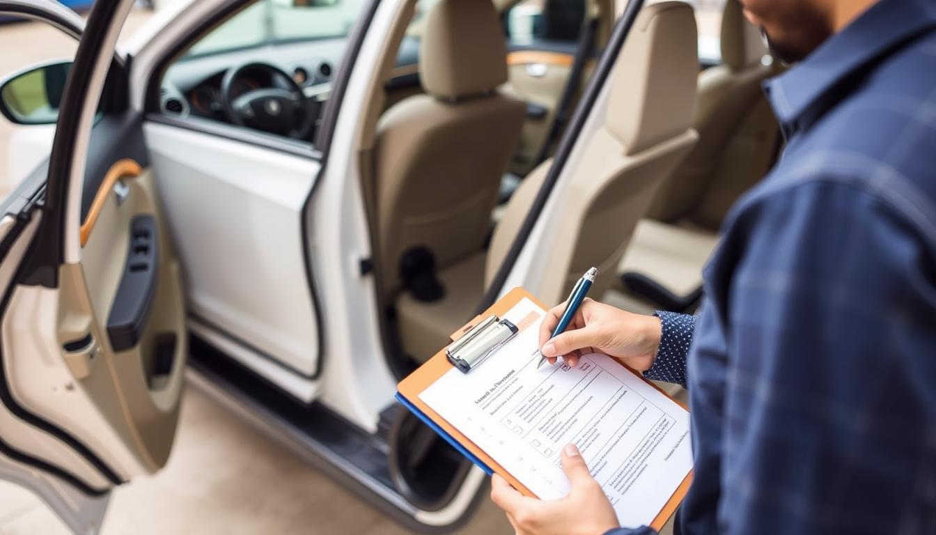 Car being prepared for shipping in Texas with inspection checklist Car being prepared for shipping in Texas with inspection checklist