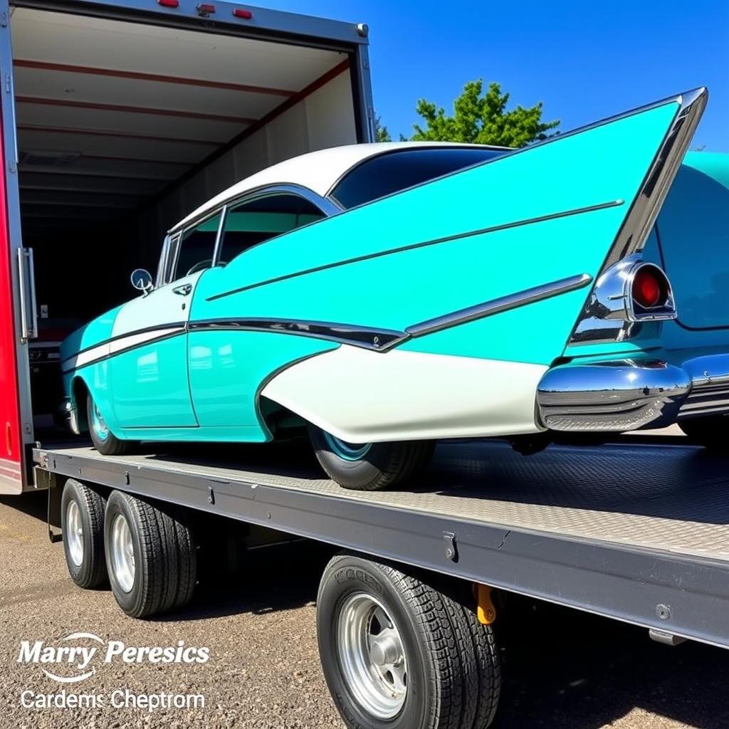 Classic car from 1930s-1970s being loaded for shipping Classic car from 1930s-1970s being loaded for shipping