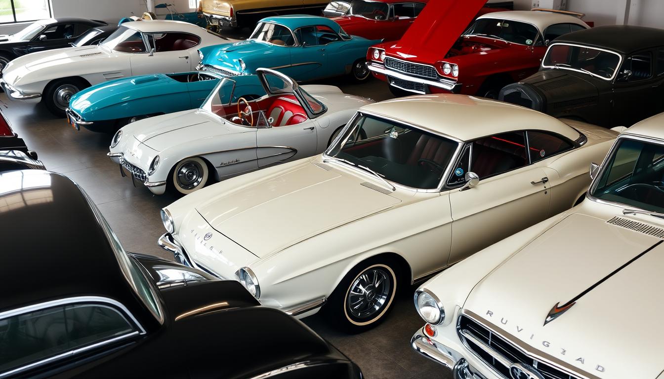 Collection of different classic cars ready for shipping Collection of different classic cars ready for shipping