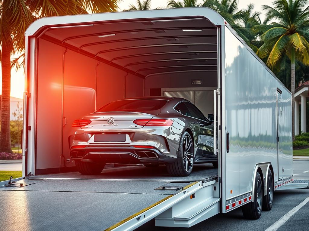 Enclosed auto transport trailer for premium Florida car shipping service Enclosed auto transport trailer for premium Florida car shipping service