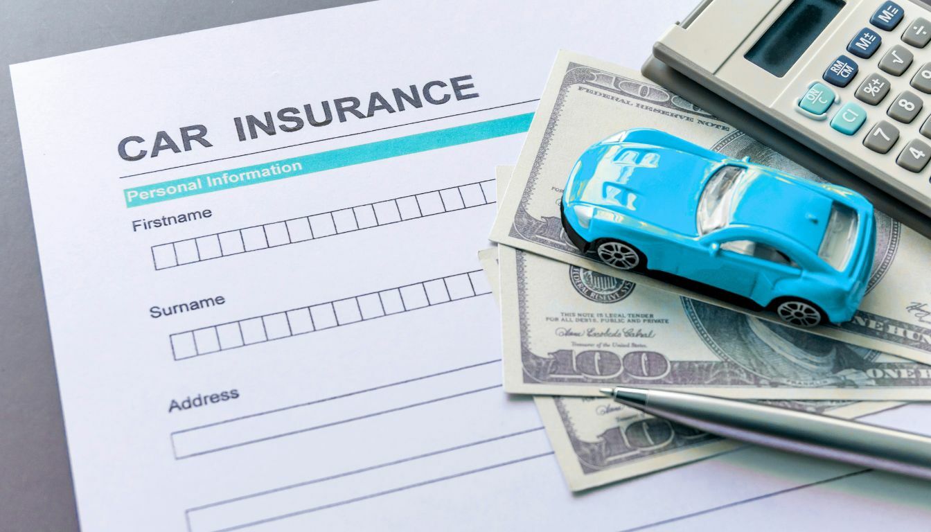 Insurance document and classic car showing protection coverage Insurance document and classic car showing protection coverage