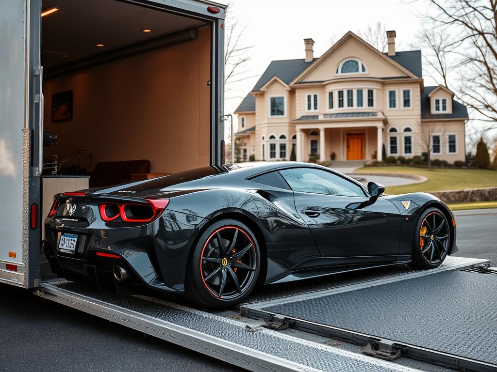 Luxury car being loaded for Connecticut car shipping Luxury car being loaded for Connecticut car shipping