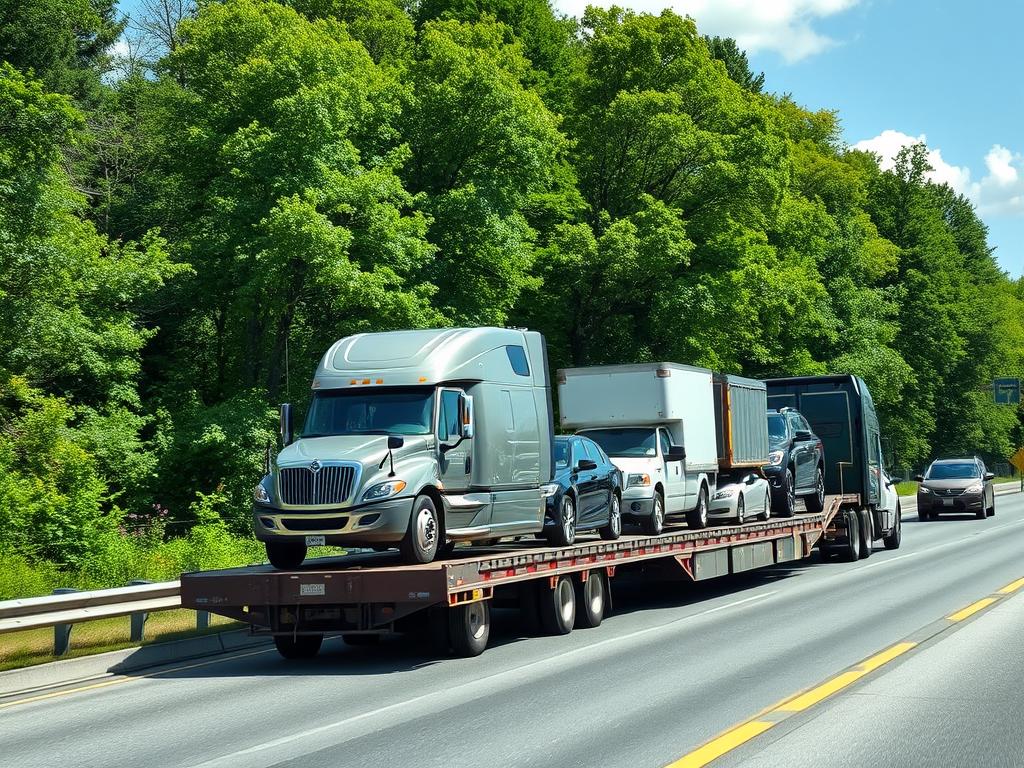 Open car carrier transporting vehicles in Connecticut Open car carrier transporting vehicles in Connecticut