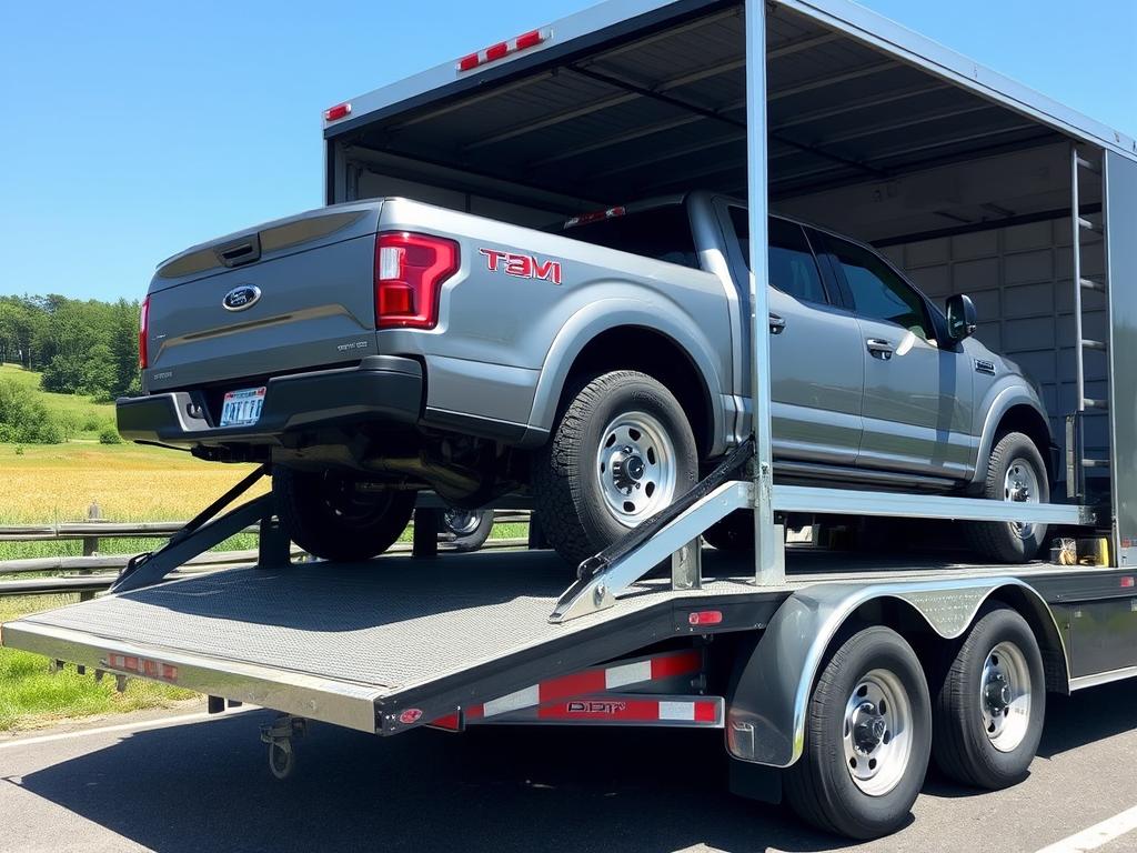 Pickup truck on Connecticut car shipping carrier Pickup truck on Connecticut car shipping carrier