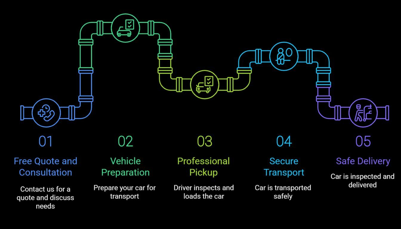 Step-by-step classic car shipping process illustration Step-by-step classic car shipping process illustration