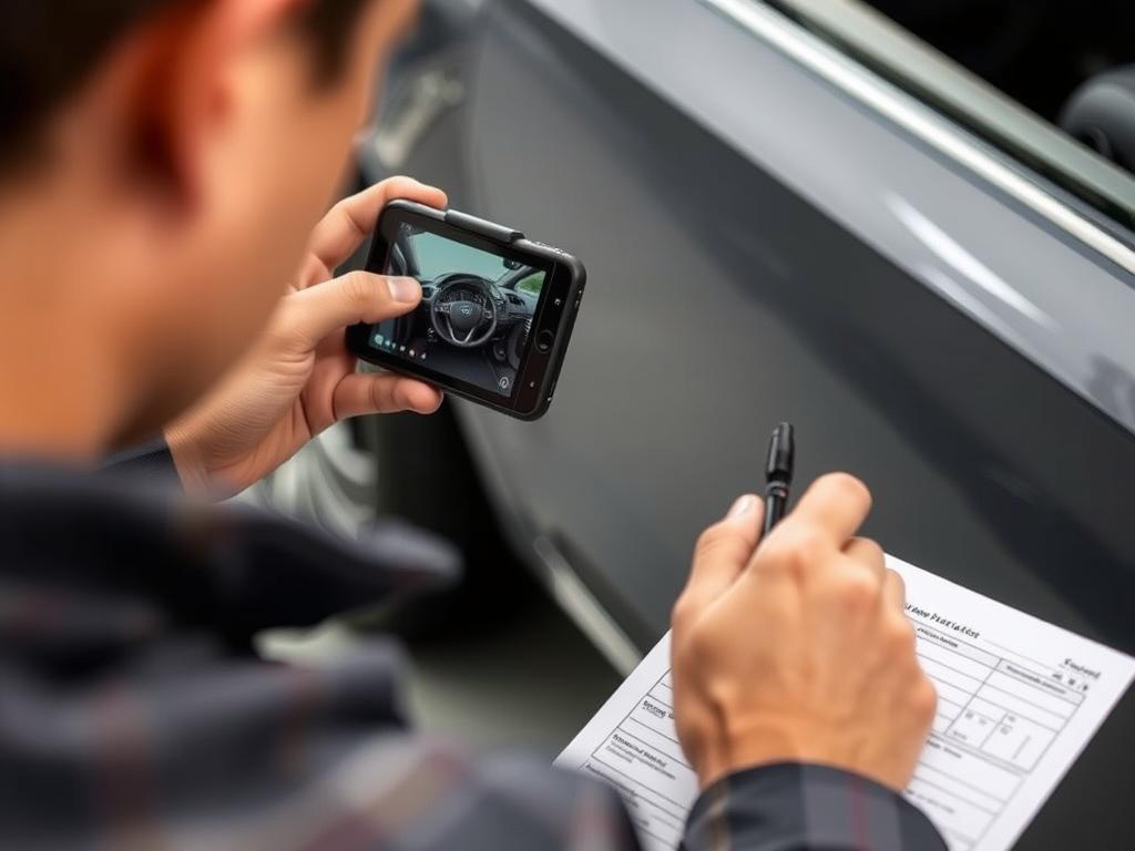 Vehicle being inspected and documented before New York car shipping Vehicle being inspected and documented before New York car shipping