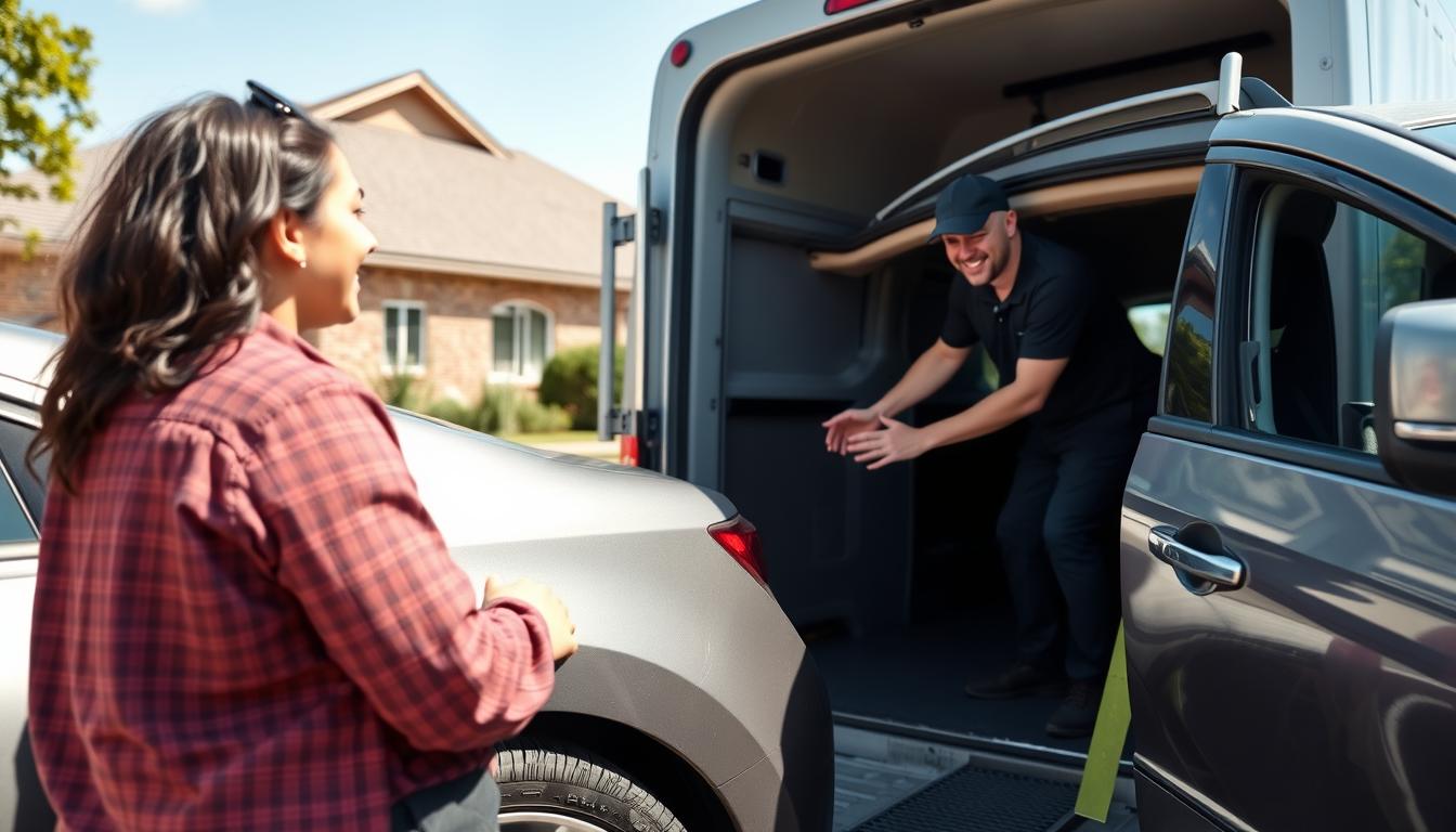 Happy customer receiving their vehicle from John 3:16 Transport in Arkansas Happy customer receiving their vehicle from John 3:16 Transport in Arkansas