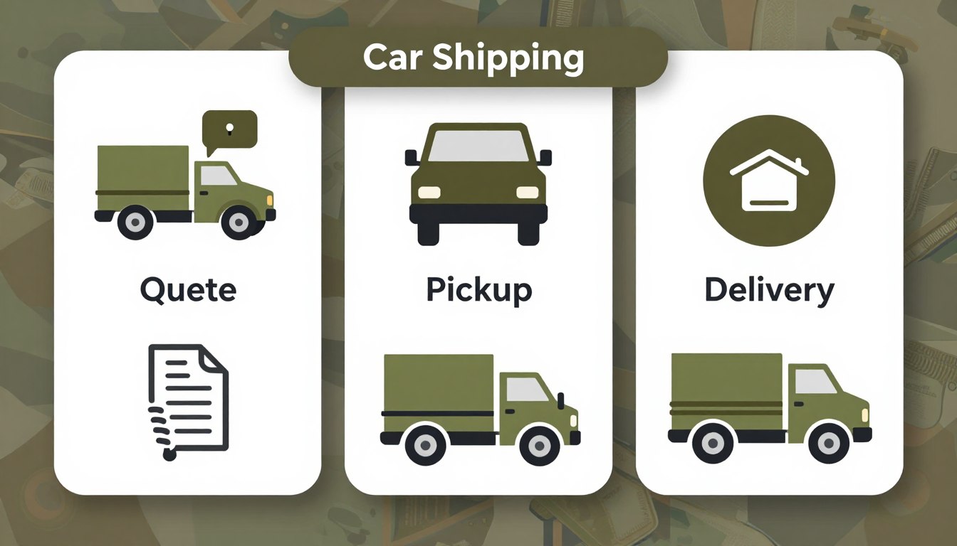 Military car shipping process diagram showing three simple steps Military car shipping process diagram showing three simple steps