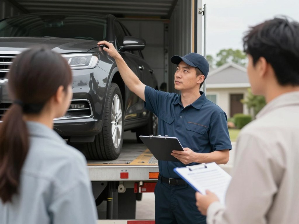 Professional carrier picking up vehicle for expedited auto transport Professional carrier picking up vehicle for expedited auto transport