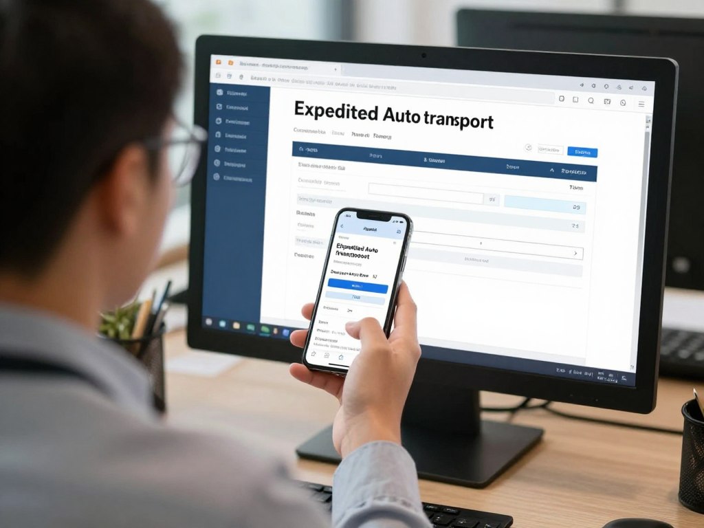 Transport specialist confirming expedited auto transport booking details Transport specialist confirming expedited auto transport booking details