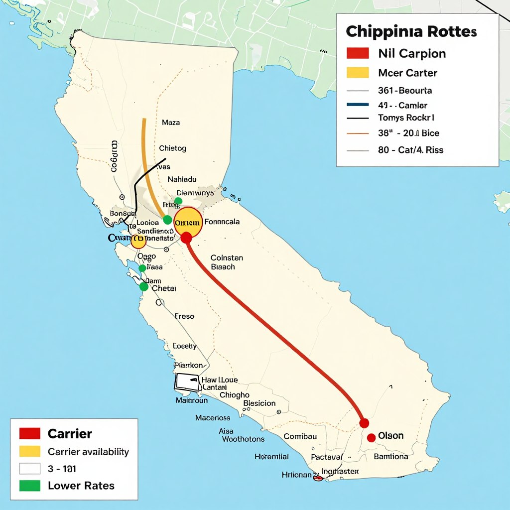 Popular California shipping routes map Popular California shipping routes map