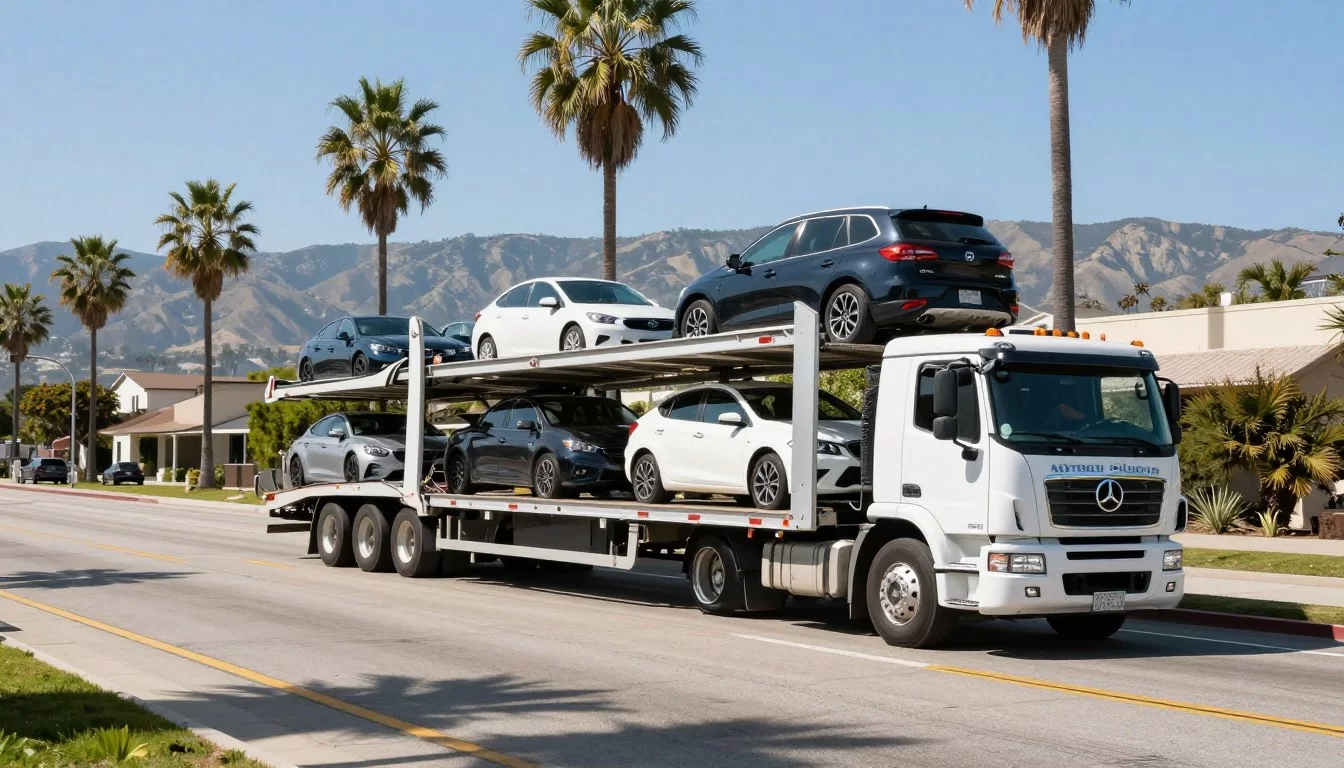California car shipping truck loading vehicles for transport California car shipping truck loading vehicles for transport